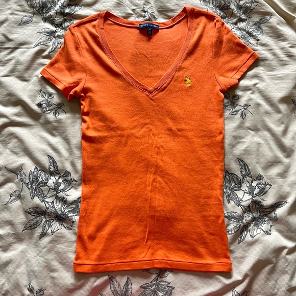 Orange Ralph Lauren V-neck T-shirt, size S - Picture 1 of 4